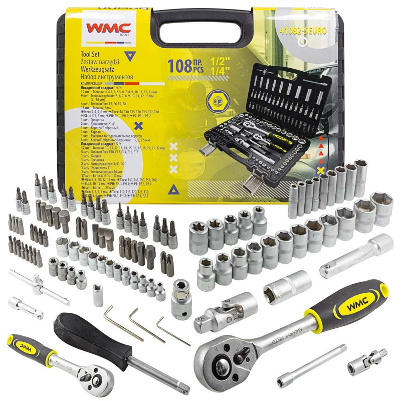 WMC tools Набор инструментов 108пр. 1/2'', 1/4'' (6гр.)(4-22мм) WMC TOOLS WMC-41082-5EURO 51377 - фото 1 - id-p104521571