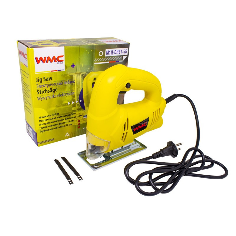 WMC tools Лобзик электрический в комплекте с пилками, 2шт(220В,350Вт, 3000 ход/мин,глубина пропила дерева-55мм