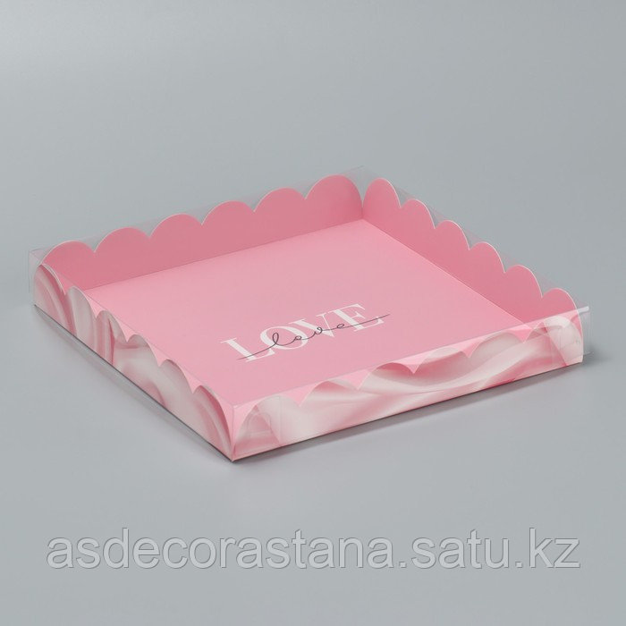 Коробка для кондитерских изделий с PVC крышкой «Шёлковая любовь», 21 х 21 х 3 см - фото 1 - id-p116143628