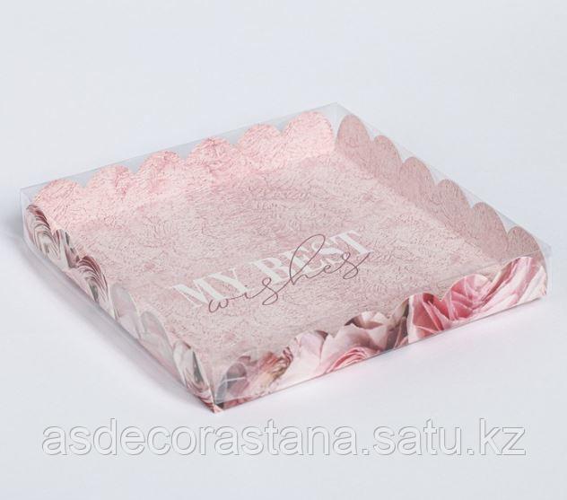 Коробка для кондитерских изделий с PVC-крышкой «My best wishes», 21 × 21 × 3 см - фото 1 - id-p116143637