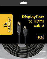 Cablexpert CC-DP-HDMI-10M Кабель DisplayPort-HDMI, 10м, 20M/19M, черный, экран, пакет