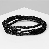 Браслет унисекс "Кожаное плетение", цвет чёрный с серебром, 82 см