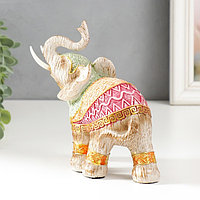 Сувенир полистоун "Слон в разноцветной попоне с рисунками" под дерево МИКС 15х16х7,7 см