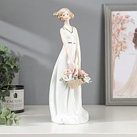 Сувенир керамика "Девушка с корзиной цветов" 27х10х9 см