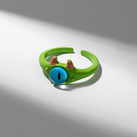 Кольцо "Монстрик" с рожками, цвет зелёный, безразмерное