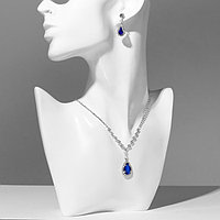 Гарнитур 2 предмета: серьги, кулон "Элеганс" капля миниатюрная, цвет бело-синий в серебре, 30 см