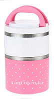 Ланч бокс двойной 930 ml (Two layers lunch box) розовый, ланч бокс для еды, фото 1
