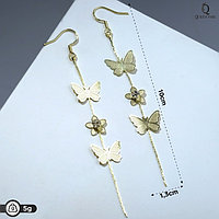 Серьги висячие «Бабочки и цветы», цвет белый в золоте,10 см