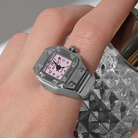 Кольцо "Время" часы, розовый квадрат, цвет серебро