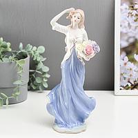 Сувенир керамика "Девушка в голубом с корзиной роз" 30х9х11,5 см