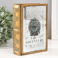 Шкатулка-книга металл, кожзам "Корабль в океане" с зеркалом 17х12х5 см