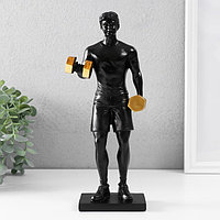 Сувенир полистоун "Спортсмен с гантелями" чёрный с золотом 11х7х26 см