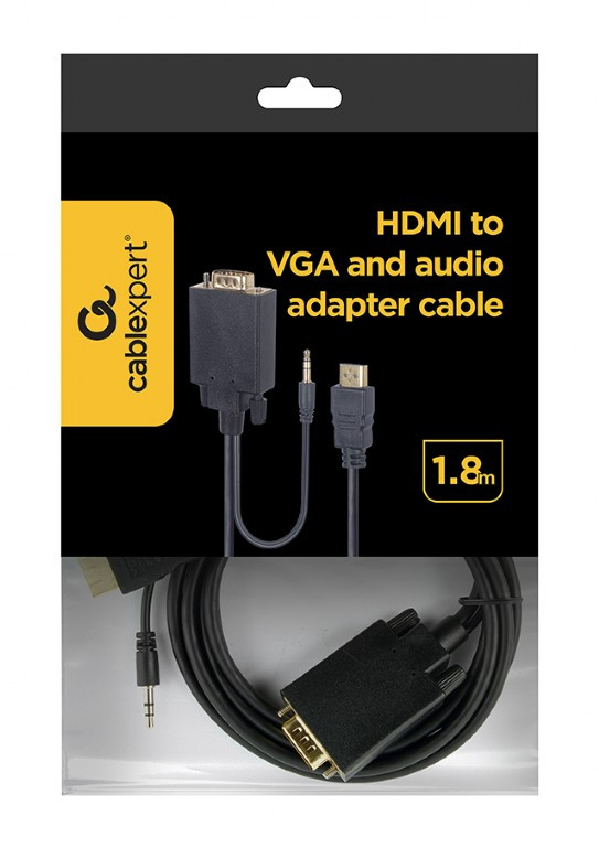 Cablexpert A-HDMI-VGA-03-6 Кабель HDMI-VGA 1.8м, v2.1, 19M/15M + 3.5Jack, черный, позол.разъемы, пакет - фото 3 - id-p116149498