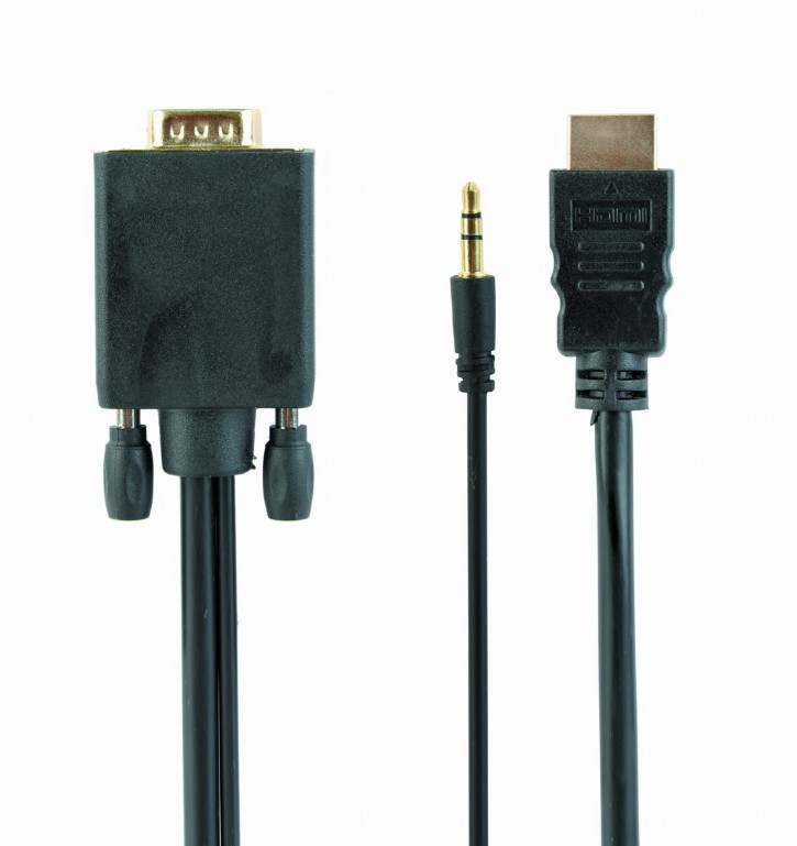 Cablexpert A-HDMI-VGA-03-6 Кабель HDMI-VGA 1.8м, v2.1, 19M/15M + 3.5Jack, черный, позол.разъемы, пакет