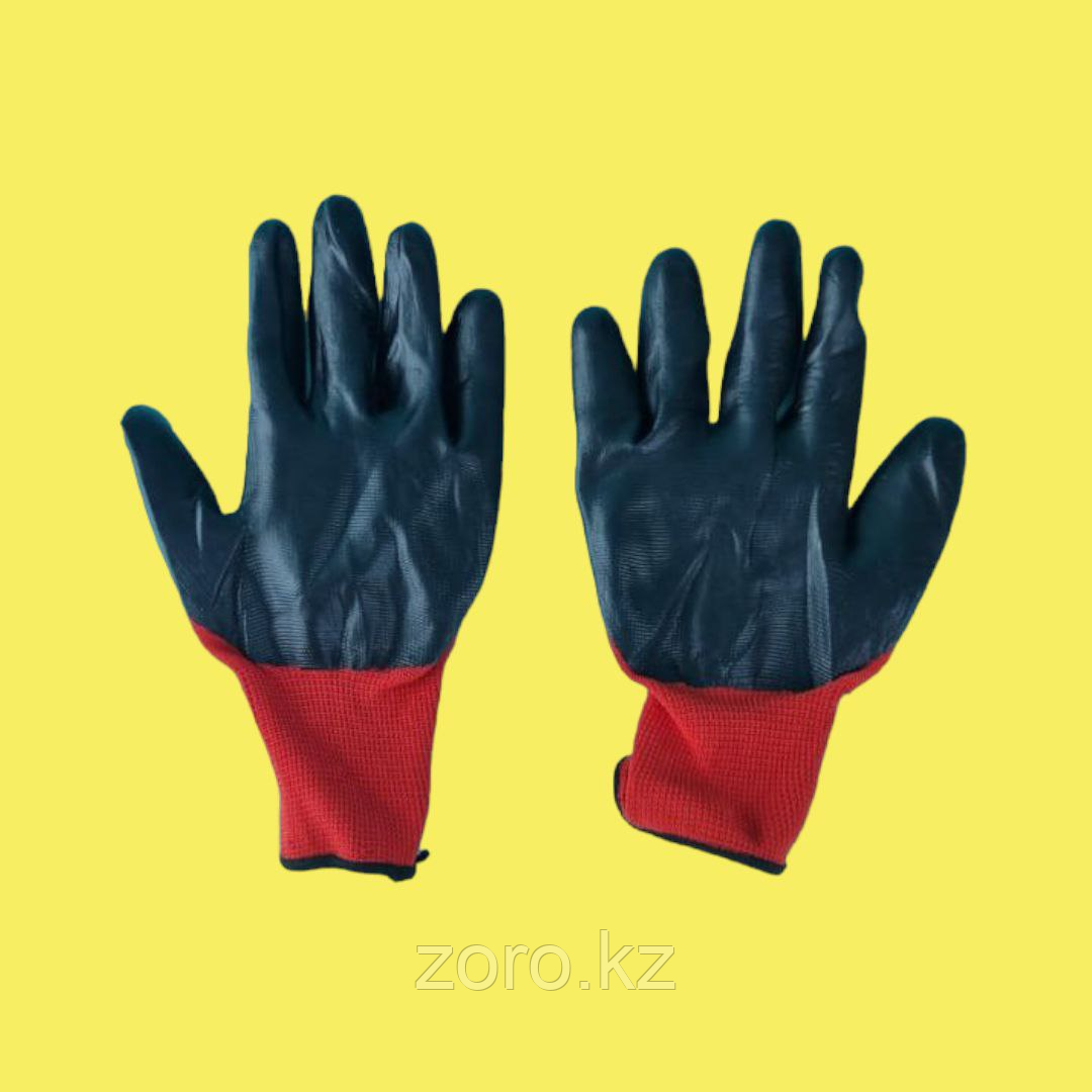 Перчатки рабочие нейлоновые с нитриловым покрытием красно черные - фото 7 - id-p94928100