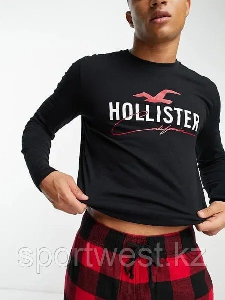 Hollister lounge set check flannel jogger and logo long sleeve top in red/black - фото 2 - id-p116163062