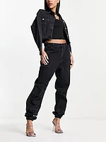 I Saw It First exclusive low waist denim jogger in black wash