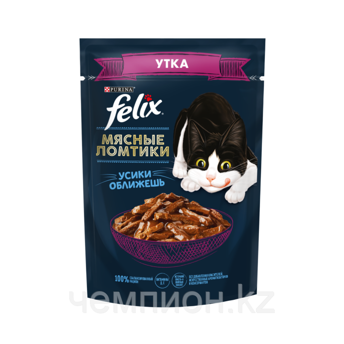 Felix, Феликс Мясные Ломтики с уткой в соусе для кошек, пауч*75гр.