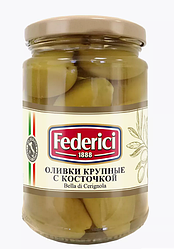 Оливки крупные Federici, без косточки, сорт Bella di cerignola, 300 г.