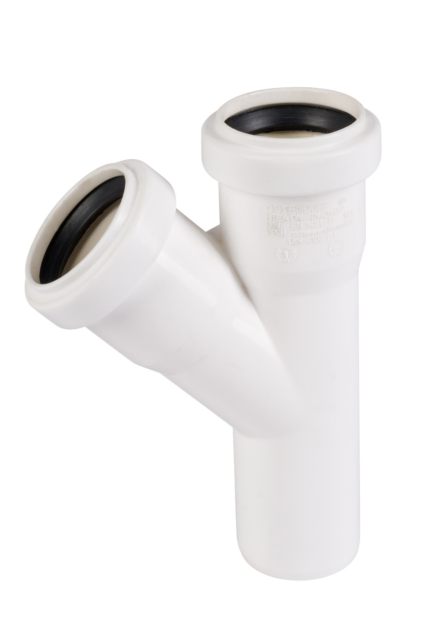 Тройник ПП для внутр. канализации HTEA 40/40x45°, цв. белый, Ger, фото 1