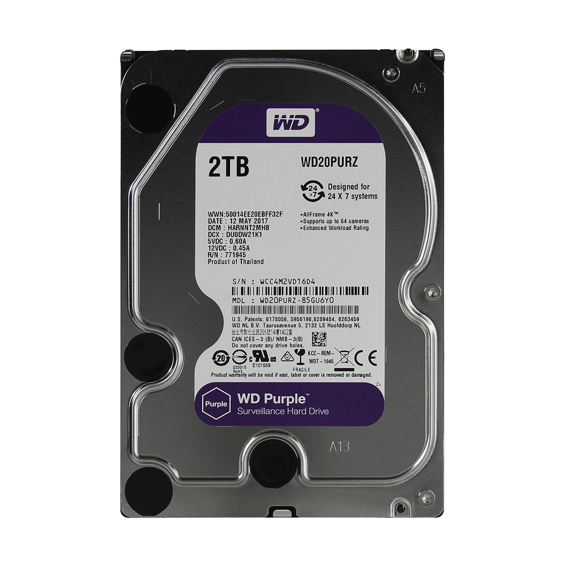 Жёсткий диск для видеонаблюдения Western Digital Purple HDD 2Tb WD20PURZ 2-020742
