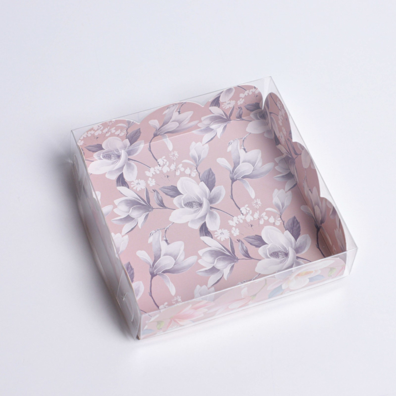 Коробка для кондитерских изделий с PVC крышкой «Цветы», 10,5 × 10,5 × 3 см