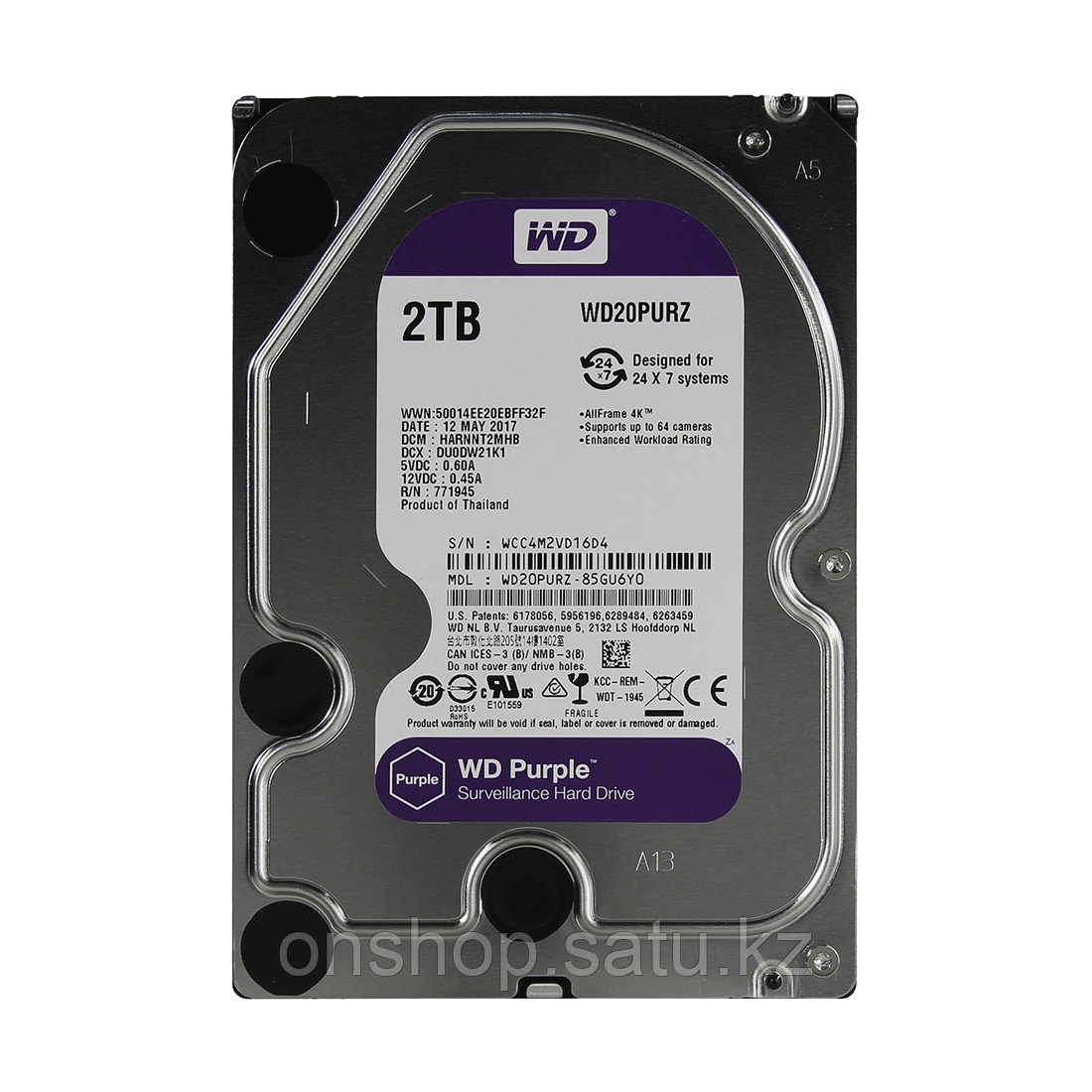 Жёсткий диск для видеонаблюдения Western Digital Purple HDD 2Tb WD20PURZ - фото 1 - id-p116178530