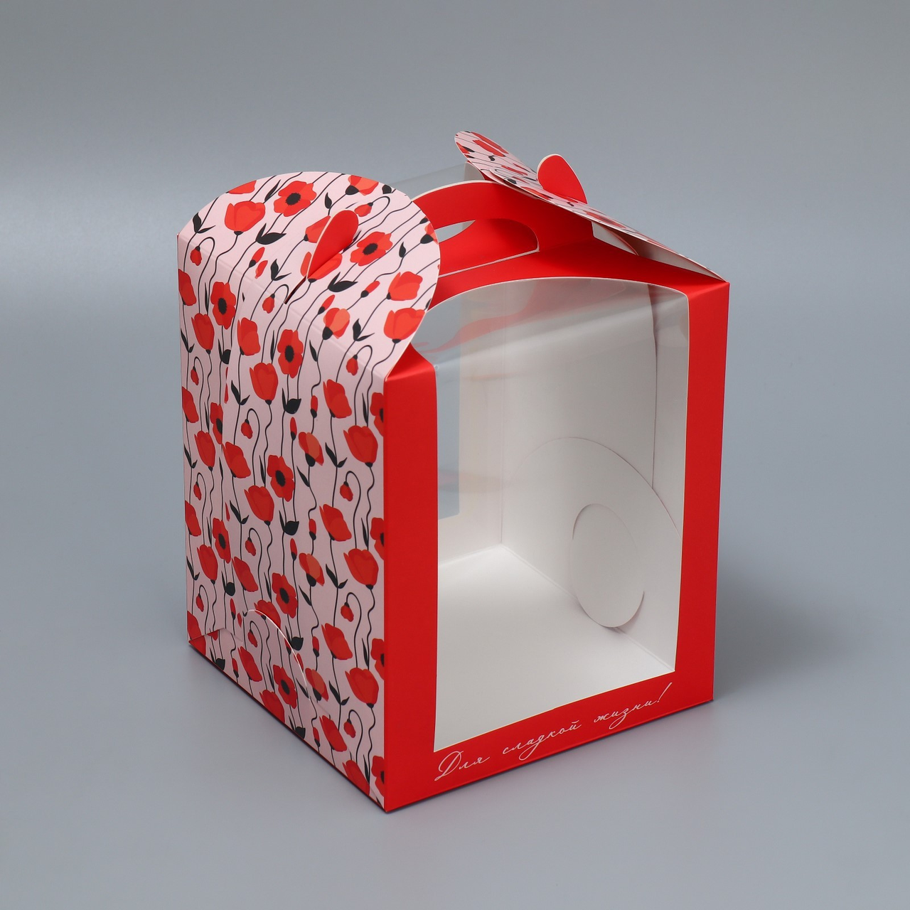 Складная коробка под маленький торт «Маки», 15 × 15 × 18 смм - фото 1 - id-p65765121