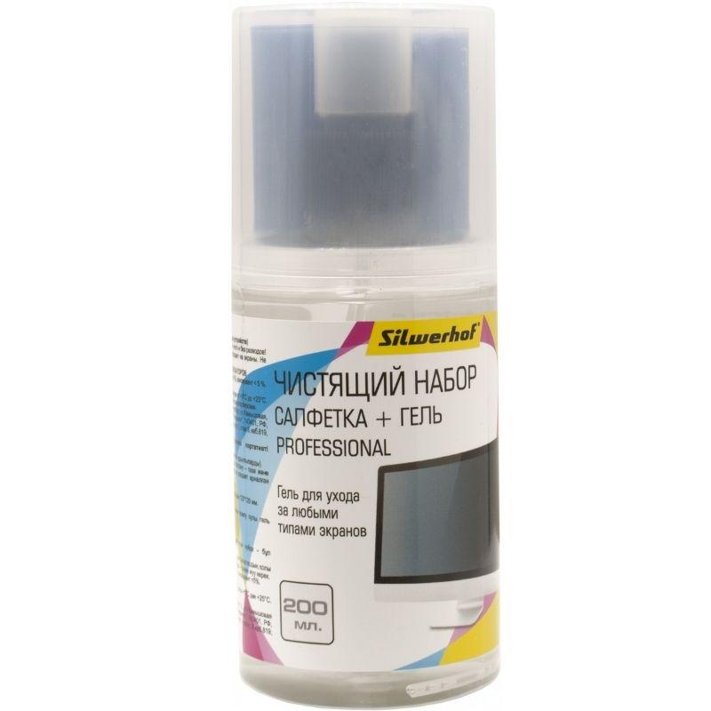 Гель чистящий для экранов и оптики Silwerhof, универсальный, 200 мл + салфетка 12х12 см