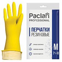 Перчатки латексные PACLAN Professional, х/б напыление, плотные, желтые, размер M