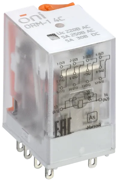 Реле интерфейсное ORM-1 4C 220В AC со светодиодом и тестовой кнопкой ONI - фото 1 - id-p116181436