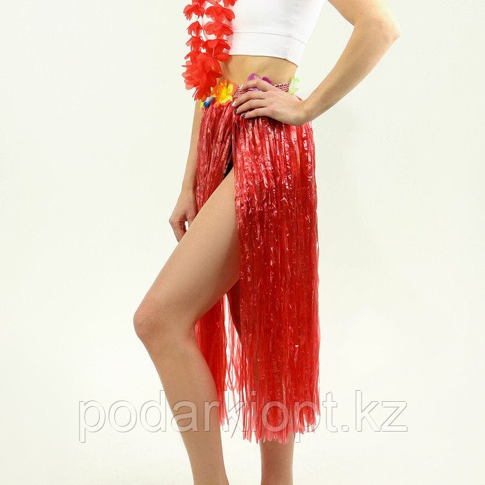 Гавайский набор «Тропики»: юбка, зажим, венок, цвет красный - фото 2 - id-p116192430