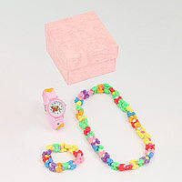 Детский подарочный набор для девочек "Бабочка" 2 в 1: наручные часы, бусы, браслет
