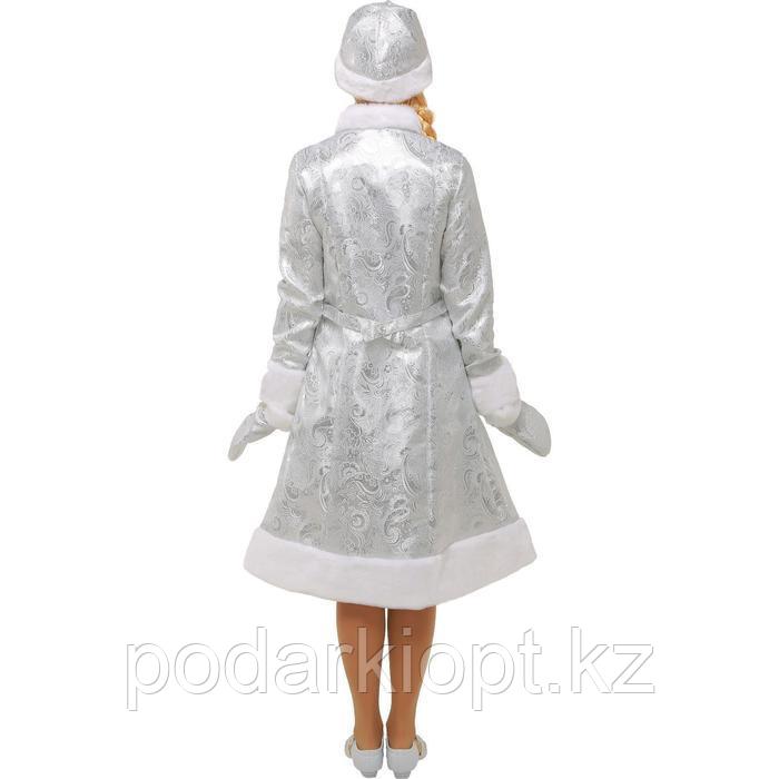 Карнавальный костюм «Снегурочка», шубка из парчи, шапочка, рукавички, цвет серебристый, р. 50 - фото 3 - id-p116189122