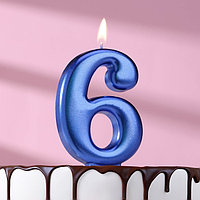 Свеча для торта "Европейская ГИГАНТ", цифра 6, 7 см, синий металлик