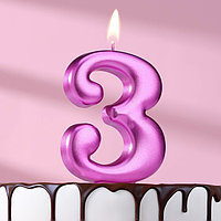 Свеча для торта "Европейская ГИГАНТ", цифра 3, 7 см, фиолетовый металлик
