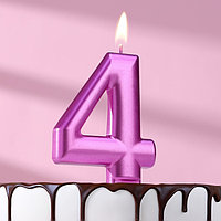 Свеча для торта "Европейская ГИГАНТ", цифра 4, 7 см, фиолетовый металлик