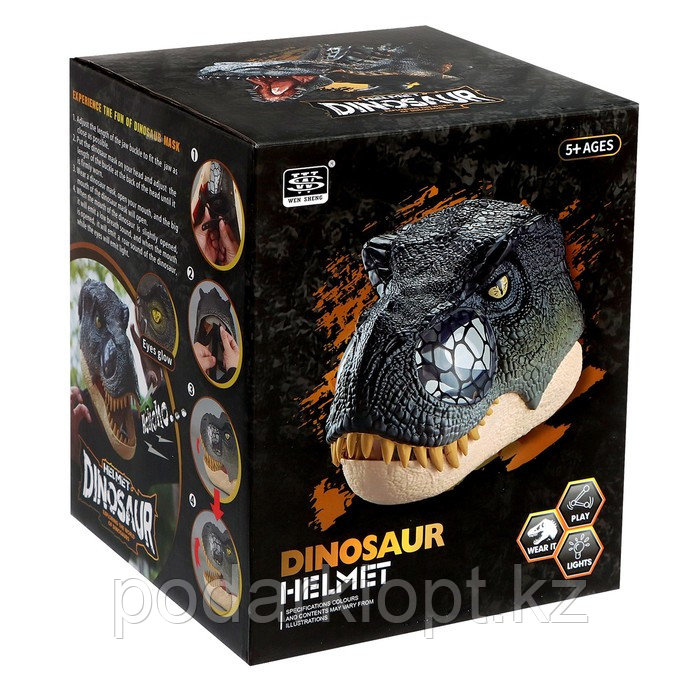 Интерактивный шлем динозавра «Тираннозавр», свет, звук, работает от батареек - фото 10 - id-p116191994