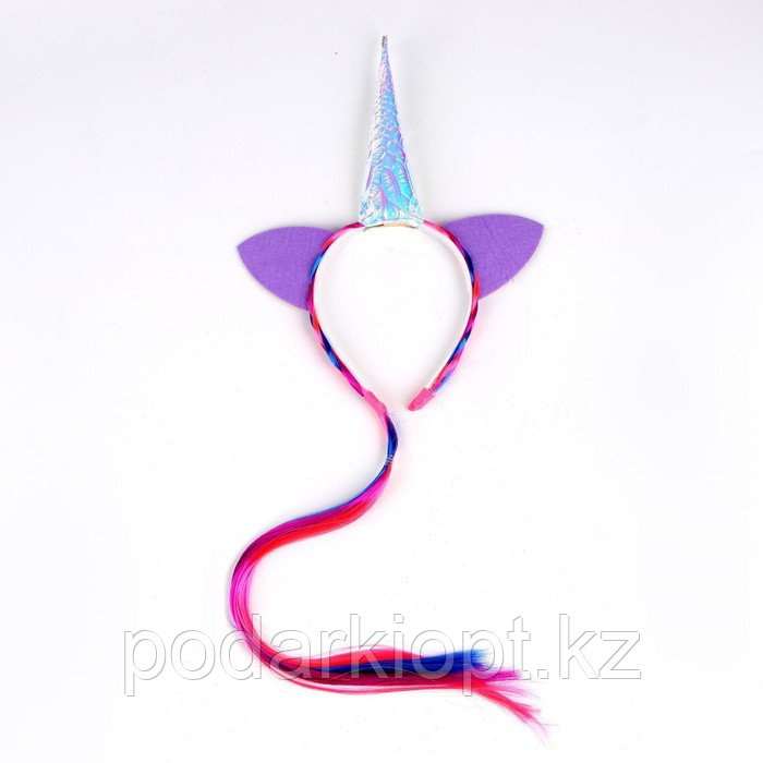 Карнавальный ободок "Единорог" с косичкой, цвет розовый - фото 1 - id-p116192056