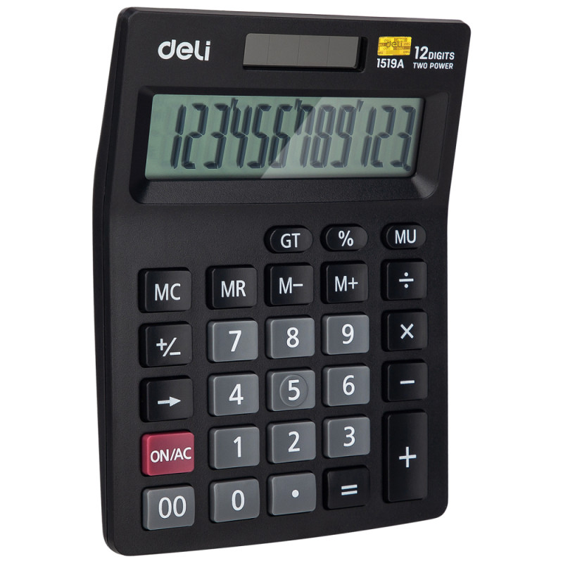 Калькулятор настольный DELI "1519A", 12 разрядный, черный - фото 1 - id-p102314316