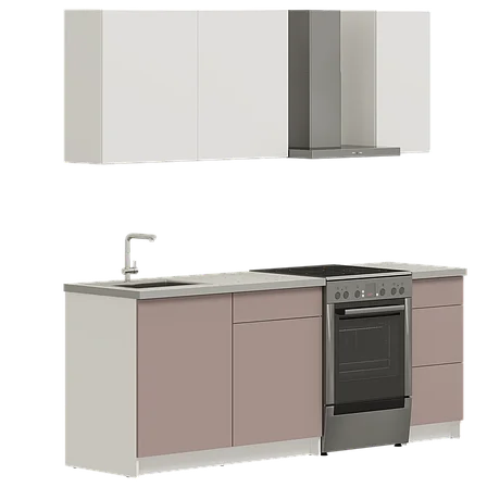 Кухонный гарнитур Pragma Elinda 162 см (1,62 м), со столешницей, ЛДСП, пыльный розовый/белый ИКЕА, IKEA, фото 2
