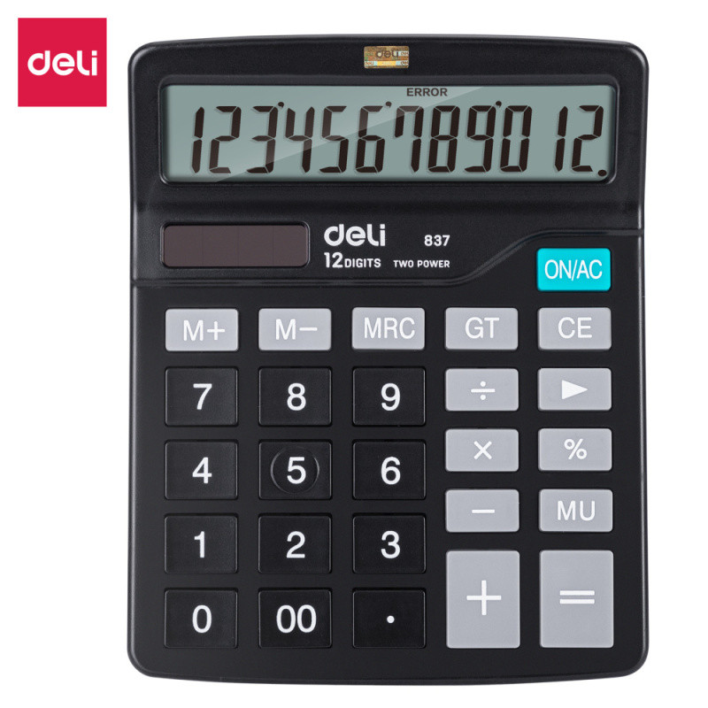 Калькулятор настольный DELI "E837", 12 разрядный, черный