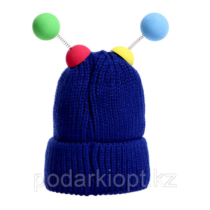 Карнавальная шапка "Глазастик" с рожками р-р 56-58, цвет синий - фото 3 - id-p116192225