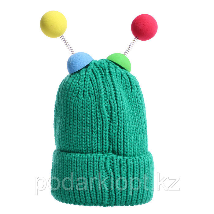 Карнавальная шапка "Глазастик" с рожками р-р 56-58, цвет зеленый - фото 3 - id-p116192249