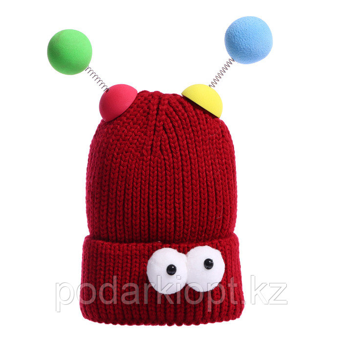 Карнавальная шапка "Глазастик" с рожками р-р 56-58, цвет бордовый - фото 1 - id-p116192274