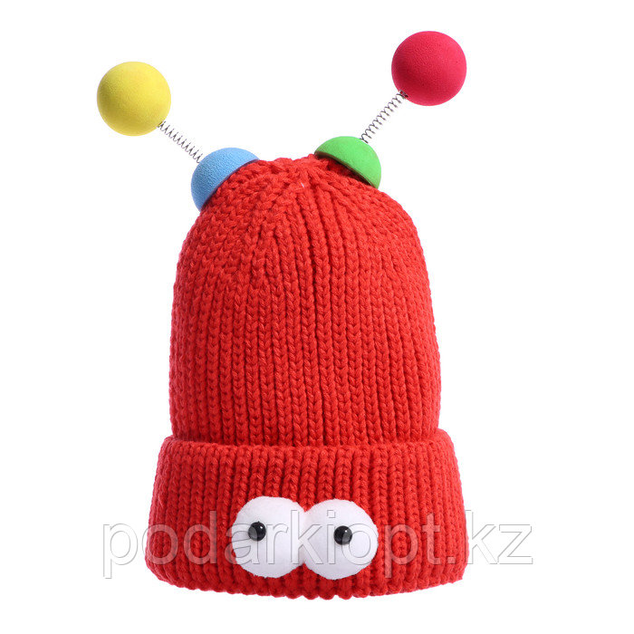 Карнавальная шапка "Глазастик" с рожками р-р 56-58, цвет красный - фото 1 - id-p116192287