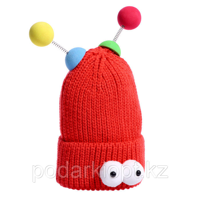 Карнавальная шапка "Глазастик" с рожками р-р 56-58, цвет красный - фото 2 - id-p116192287
