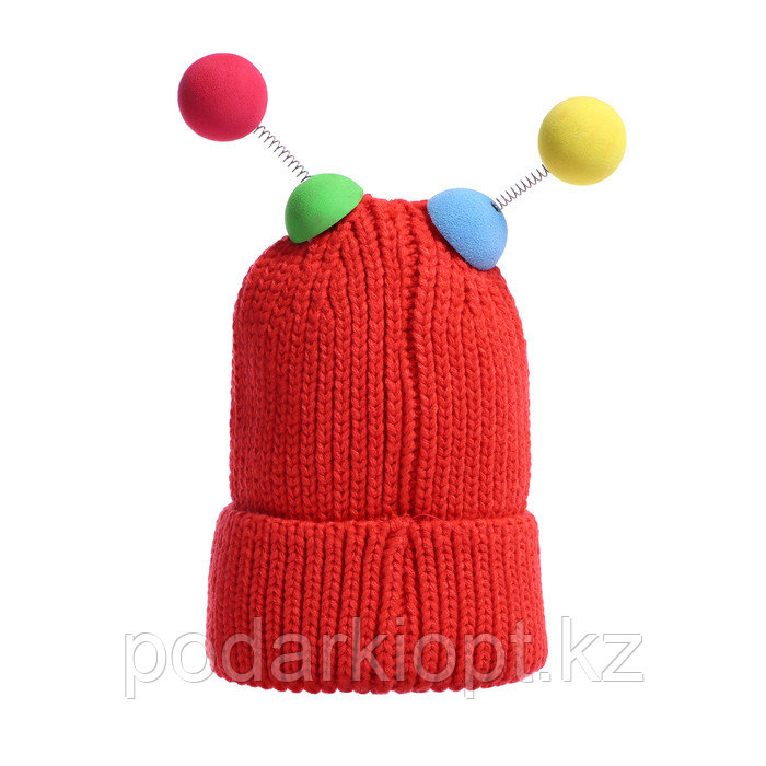 Карнавальная шапка "Глазастик" с рожками р-р 56-58, цвет красный - фото 3 - id-p116192287