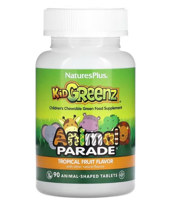 NaturesPlus, Source of Life, Animal Parade, Kid Greenz, вкус натуральных тропических фруктов, 90 животных