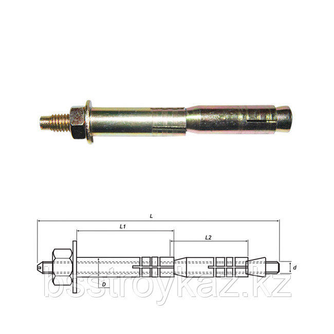 Бетонға арналған HND гайкасы бар 2 аралық анкерлік болт, фото 1